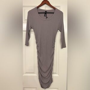 NWT Bobi Los Angeles 3/4 sleeve shirred rib knit dress Size Medium